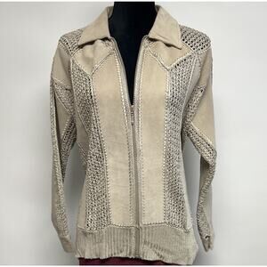 Vintage 90s Y2K Suede Leather & Crochet Patchwork Jacket Coat Womens Large Glam